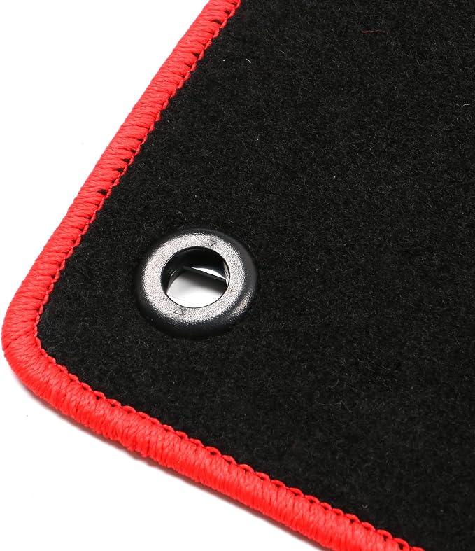 Fit 2016-2021 Honda Civic Floor Mats OEM Fitment Style Black | IKON MOTORSPORTS, Front & Rear Floor Mats Carpet With Red Edge & FK Logo 4PCS, 2017 2018 2019 2020