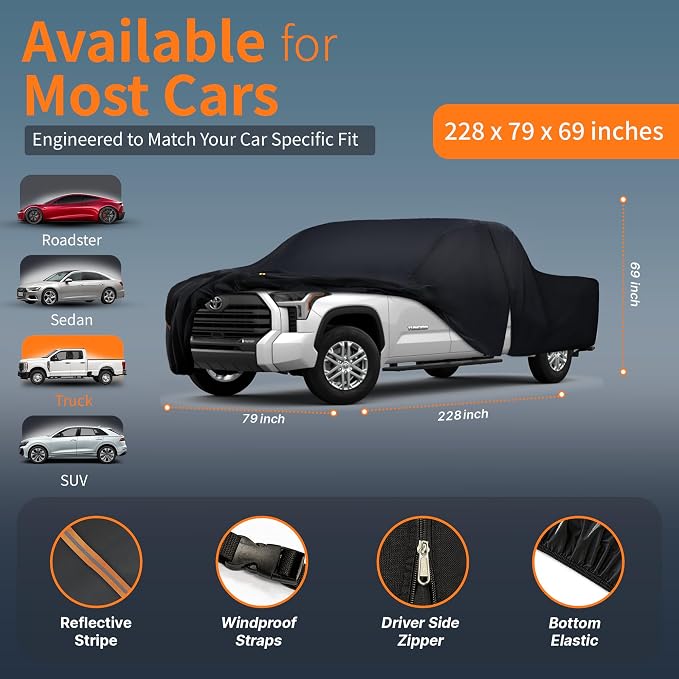 Truck Cover Outdoor Pickup Car Covers(Length up to 228 inch) Universal Fit for Nissan Frontier,Ford F150,Chevy C10,GMC Canyon Sierra 1500,Colorado,Ram 1500 etc Size T3(See Size Chart)