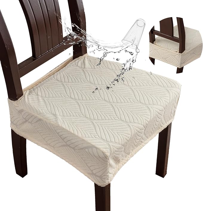Removable Washable Dining Chair Seat Covers Set of 4,Stretch Jacquard Chair Seat Cushion Protector Slipcovers, Rear Covers