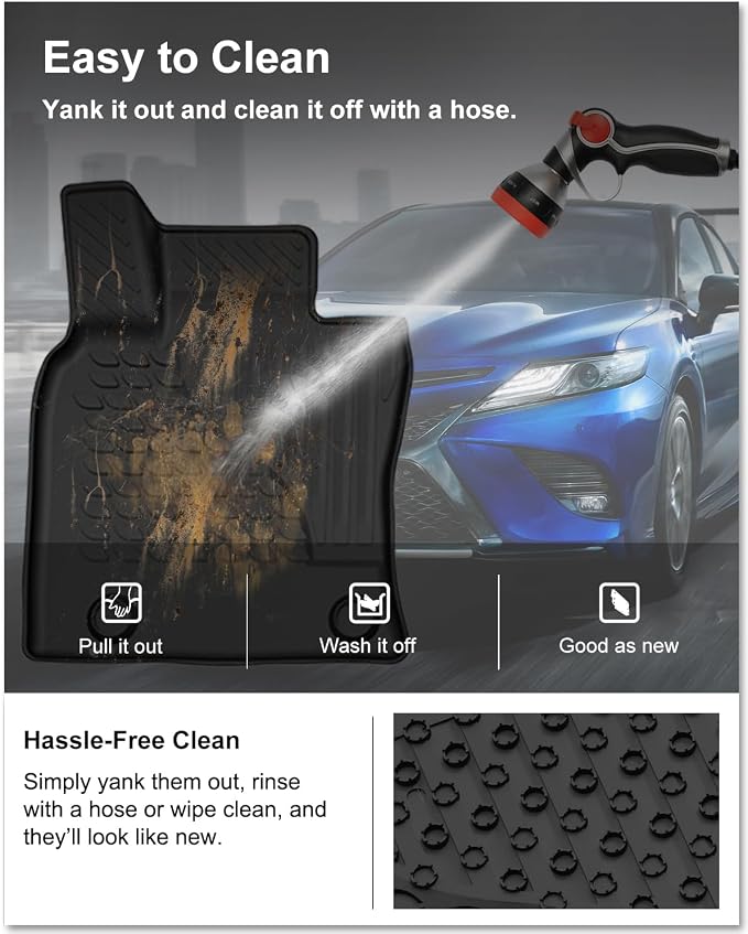 Kiwi Master Floor Mats for 2018-2024 Toyota Camry | OEM Replacement ‎PT908-03180-20, Custom Fit All Weather Car Mats, Heavy Duty TPE Floor Liners, Front & Rear 2 Row Set, Black