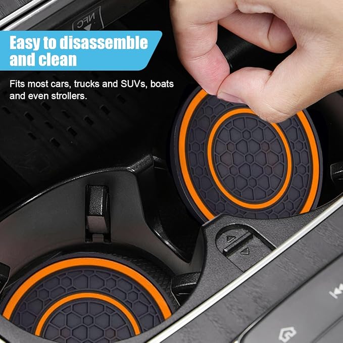 2PCS Car Cup Holder Coasters, 2.75 Inch Auto Non-Slip Anti Dust Cup Mats, Console Cup Holder Insert Coaster Auto Insulated Mats, Universal Interior Accessories for Most Cars (Orange)
