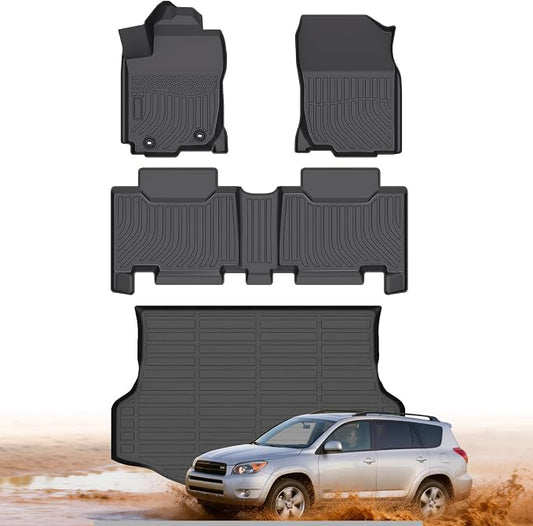 Floor Mats for Toyota RAV4 2006-2012, Custom Fit TPE Liners | 1st & 2nd Row Mats & Cargo Liner for RAV4 All Weather Protection TPE Car Mats Accessories Waterproof Anti-Slip
