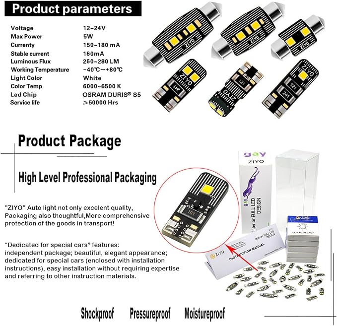 ZIYO LED Interior Light Kit for Mini Cooper Coupe R58 2011-2016 Dome Light Bulbs Replacement Package, 6000K Xenon White LED Lights Accessories Upgrade Error Free (11 Bulbs)