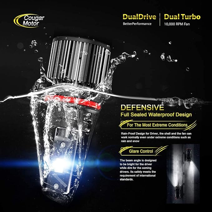 Cougar Motor 9007 Bulb, 9007/HB5 300% Brighter 6000K White K16 Series Adjustable Beam CANbus Ready Error Free Plug and Play 9007 Fog Bulbs for ATVs/UTVs, Pack of 2