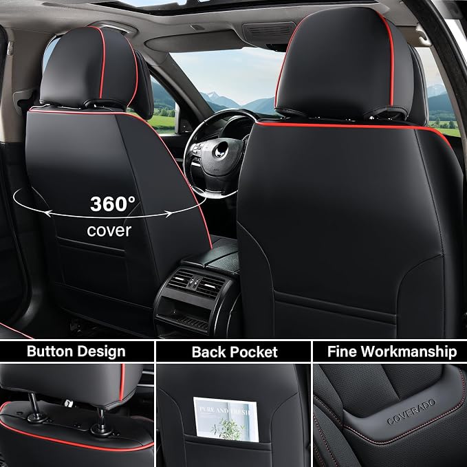 Coverado Car Seat Covers, Seat Covers for Cars, Waterproof Leather Auto Seat Protectors, Leather Car Seat Cushion, Car Interiors Accessories Universal Fit for Most Cars