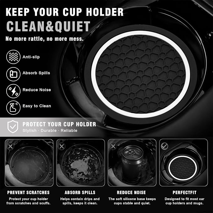 4PCS Car Cup Holder Coasters, 2.75 Inch Non-Slip Insert Water Bottle Holder Pads, Dustproof Automotive Interior Accessories Mat, Universal for Vehicles, Trucks, RVs and More (White)