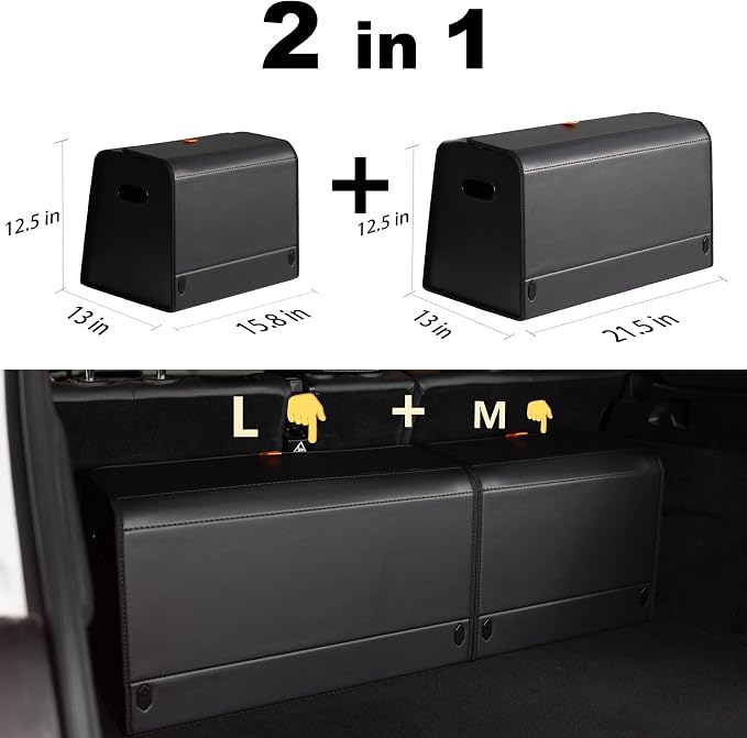 XDV Trunk Organizers, Car Organizers, Storage Solutions, and Car Storage Organizers for SUVs, Sedans, Back Seats, and Luxury Vehicles with Lid, Leather, Small, Large Car shoes box (Plain Black, M&L)