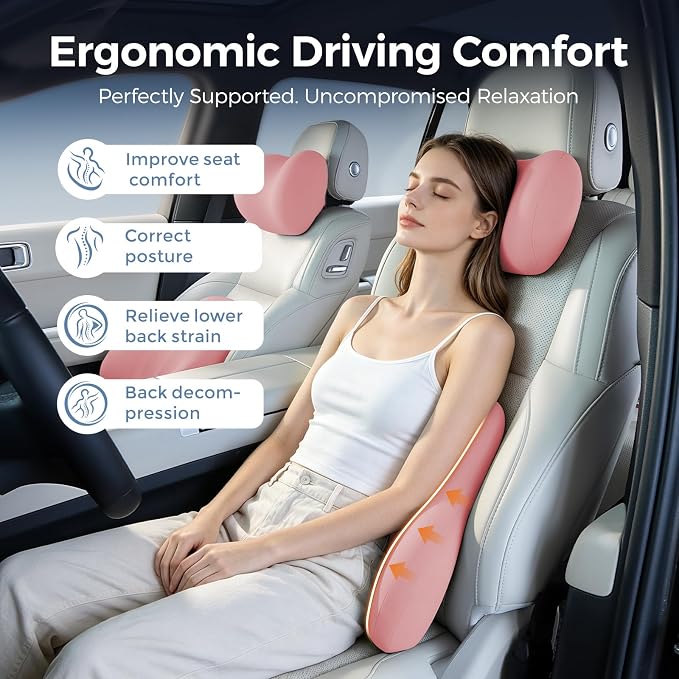 BABUR Ergonomic Memory Foam Lumbar Support Pillow for Car, Back Pain Relief | Ergonomic 100% Memory Foam, Back Pain Relief, Comfort Lower Back Support for Office Chairs, Car Seat, Wheelchair