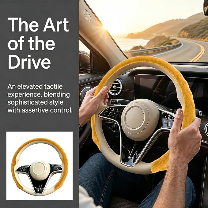 Mandark Car Steering Wheel Cover, Suede Sport Vehicle Steer Wheel Protector Fitting 15 Inch, Non-Slip Comfortable Automotive Interior Decoration Accessories, Universal Fit (Yellow)
