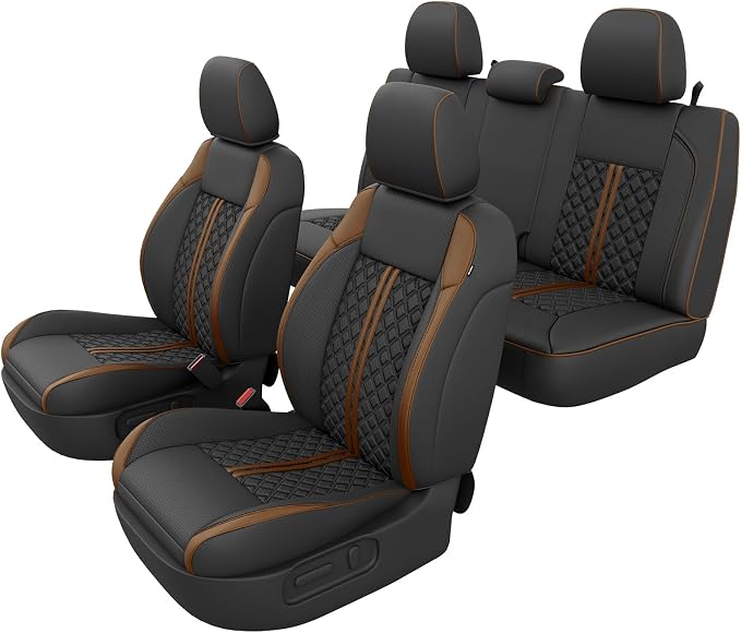 Custom Seat Covers for Tacoma 2016-2023 3rd Gen Double Cab SR5/TRD Off-Road/SR/TRD Sport/TRD PRO Full Set with Console Covers, Waterproof Leather Back and Front Seat Protectors Black Brown