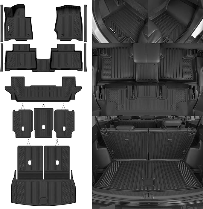 Naibeve Floor Mats for 2020-2025 Lincoln Aviator 7 Seats 2nd Row Bench Seat | All Weather Custom Fit Floor Mats, Cargo Mat, 2nd/3rd Row Backrest Mats, Door Sill Guards Interior Protector accessories