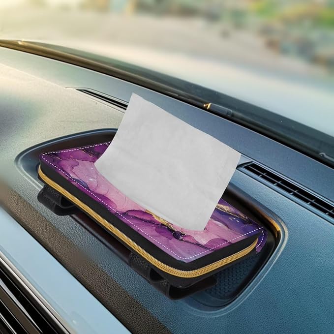 Purple Marble Leather Car Tissue Holder for Car PU Leather Car Visor Backseat Case Holder Leopard Car Accessories for Women & Men