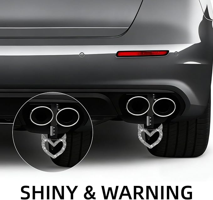 NBTEPEM Bling Heart Handle Keychains Bling Car Accessories for Women Hand Strap Drift Charm Rear Bumper Warning Ring Tsurikawa Heart Decor for Car Interior Exterior Decoration (Silver, Devil Style)