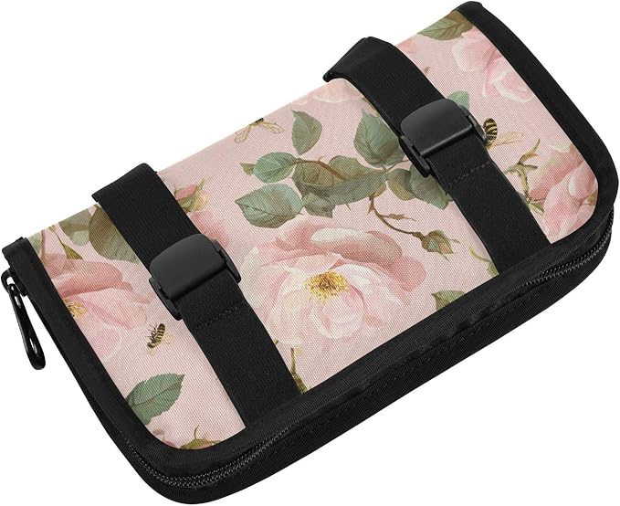Cute Pink Rose and Bees Car Tissue Holder Durable Napkin Holder Hanging Tissue Holders Case Car Tissues Bag for Sun Visor Seat Back Universal Auto