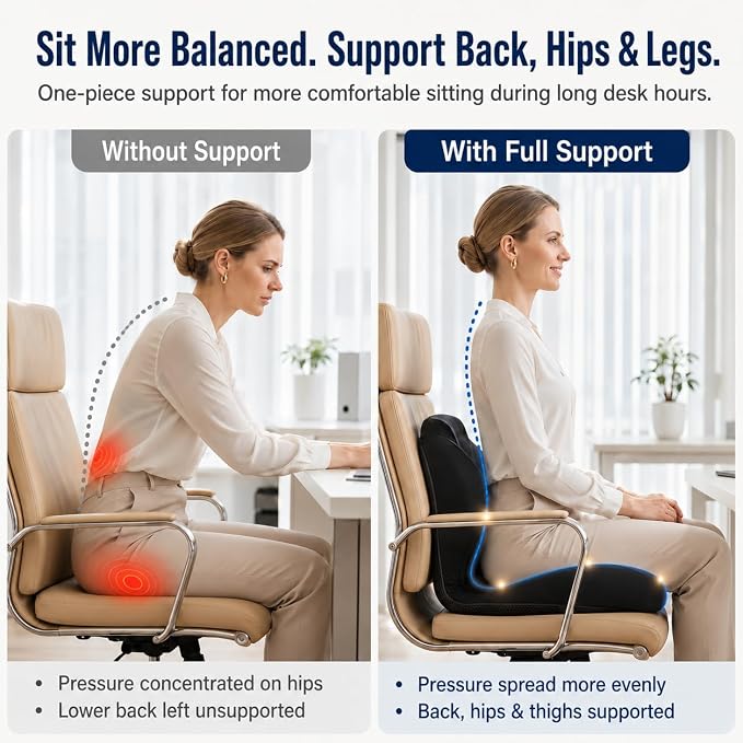 Ergonomic Car Seat Cushion with Lumbar Support, Pressure-Responsive Memory Foam, Enhanced Pelvic Stability for Pressure Relief, Ideal for Long Driving, Office & Home (Gray)