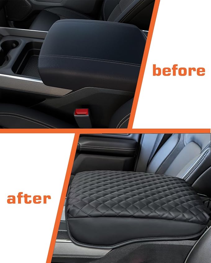 LINOAH Center Console Cover for 2019-2026 Ram 1500 Center Console Cover, Armrest Cushion Pad Cover, PU Leather for 5th Ram 1500 Armrest Cushion Pad Cover Anti-Scratch for RAM 1500 Accessories