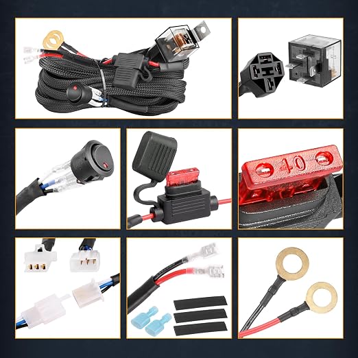 Wiring Harness Kit 10AWG 1 Lead, Nirider 12V Heavy Duty Rocker Switch Relay Fuse Nylon Wiring Harness for LED Light Bars Fog Lights Work Lights Driving Offroad LED Pods Wire Kit for Truck UTV ATV Car