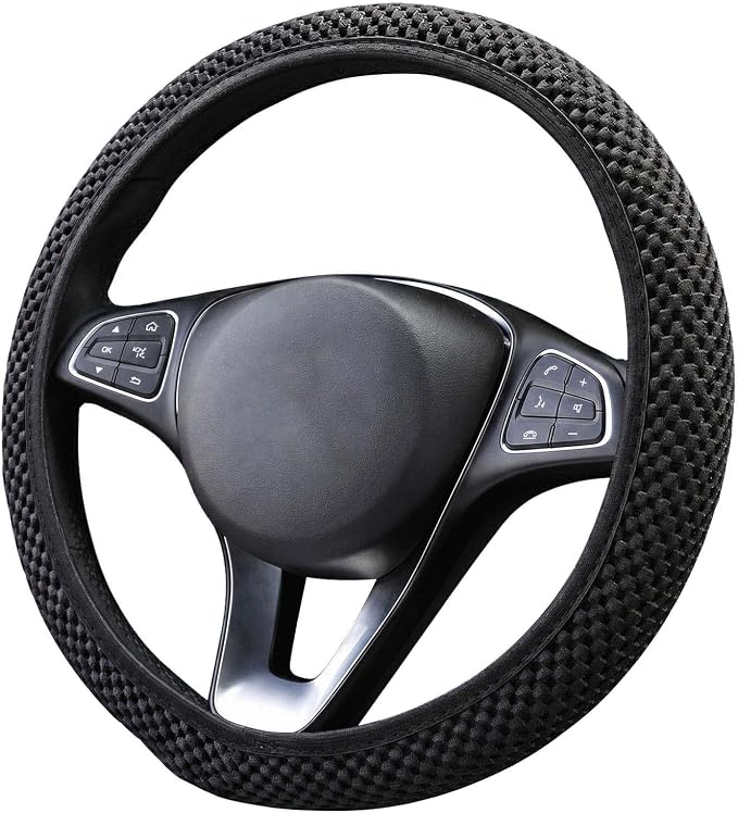 Mesh Ice Silk Cooling Car Steering Wheel Cover for Men Women,Summer Universal Breathable Stretch Anti-Slip Wheel Cover 14.5-15" for Cars, Trucks, Pickups, SUVs (Black)