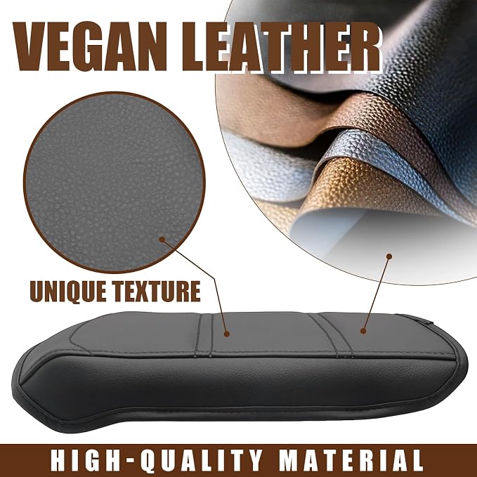 Muslogy Center Console Armrest Cover Fit for GMC Acadia 2023 2022-2017 Accessories, Comfort Armrest Pad Console Lid Cushion Vegan Leather Regular Thick(Black/Black Trim)