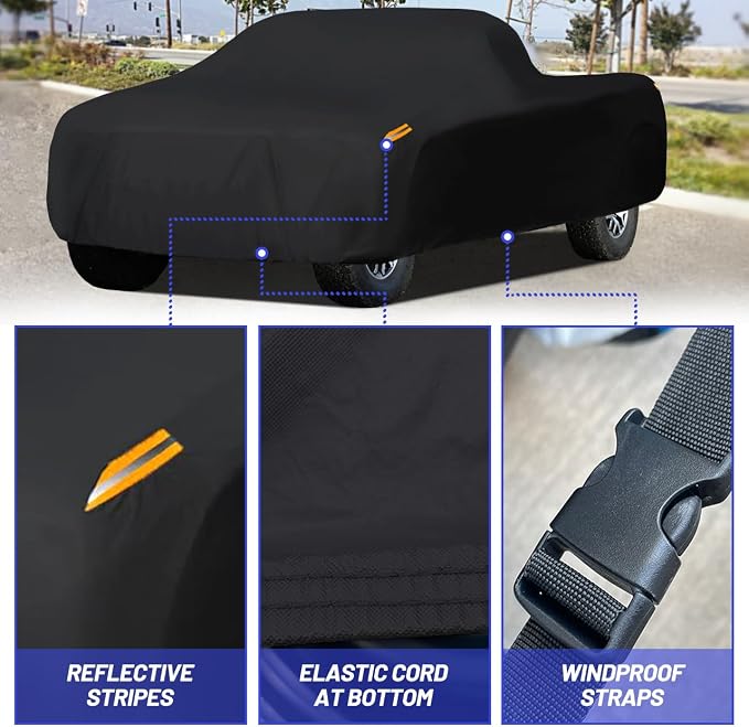 MORNYRAY Waterproof Car Cover All Weather Snowproof UV Protection Windproof Outdoor Full Truck Cover, Universal Fit for (All Black, Fit Truck Length 210-230 inch)