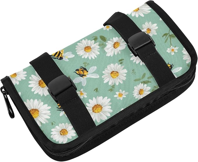 Mint Green Daisy Flowers and Bees Car Tissue Holder Durable Napkin Holder Hanging Tissue Holders Case Car Tissues Bag for Sun Visor Seat Back Universal Auto