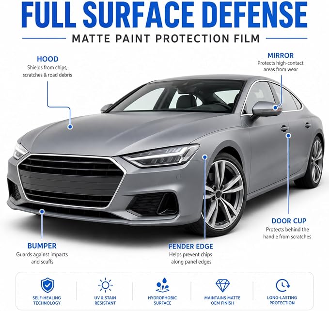 Matte Clear – 7.5mil TPU PPF Roll with Self-Healing, 12in×5FT,Anti-Scratch & Hydrophobic, Invisible Matte Wrap for Car