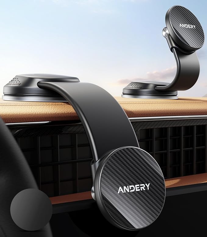 ANDERY Only for iPhone Magsafe Car Mount [360° Adjustable Memory Alloy Arm | 2400gf Strong Magnetic Power] Bendable Phone Holders for Your Car, Car Phone Holder with Dashboard Pad, for iPhone 17-12
