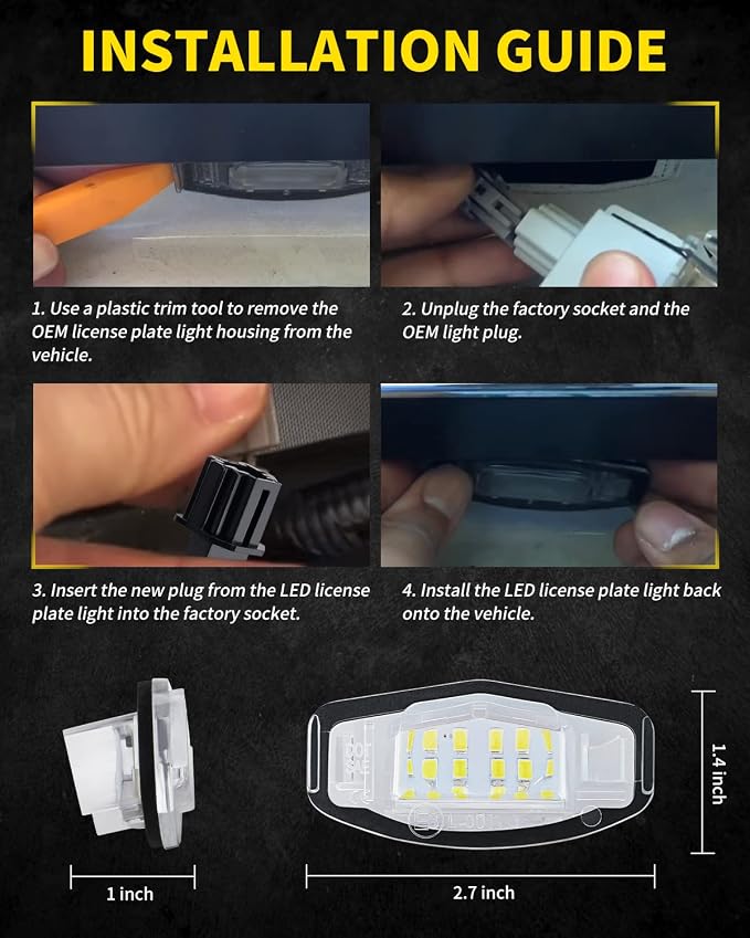 LED License Plate Lights Bright White Tag Lamp Assembly Replacement Compatible with Honda Accord Sedan Odyssey Civic Pilot & Acura MDX TSX TL ILX RDX RL, Pack of 2