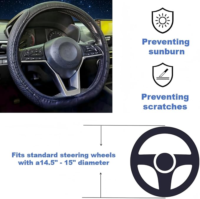 14-15 Inch Car Steering Wheel Cover, Breathable,Soft Non-Slip Steering Wheel Protector, for Most Cars, Trucks and SUV (GZHQ)