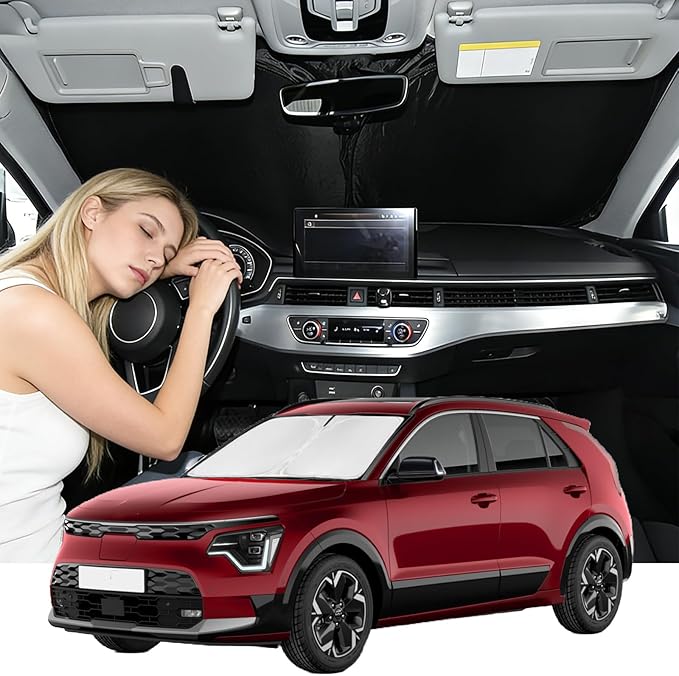 Windshield Sunshade for Kia NIRO 2017-2022 Sun Shade Car Windshield | Upgrade 4 Layers Blocks UV Rays Custom Fit EV9 Car Window Shades Front Windshield Sun Visor Keep Cool Foldable