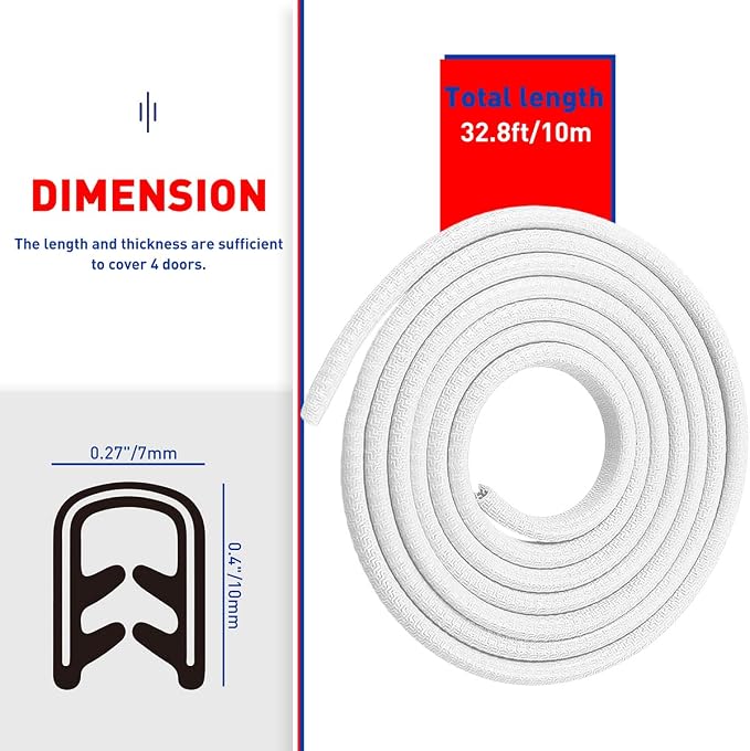 Car Door Edge Guards,Rubber Seal Protector U Shape Edge Trim Door Edge Protection Fit for Most Car (32FT, White)