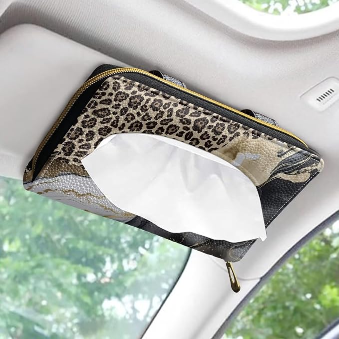 Leopard Marble Car Standard Tissue Holder Rectangular Sun Visor Napkin, Mask Dispenser Car Interior Accessories Sturdy Mask Holder