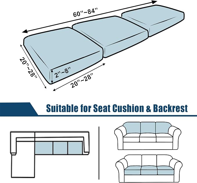 100% Waterproof Couch Cushion Covers, Replacement Sofa Cushion Covers, Stretch Individual Sofa Seat Cushion Slipcovers Furniture Protector for Kids Pets (3-Piece Sofa Cushion Cover, Grey)