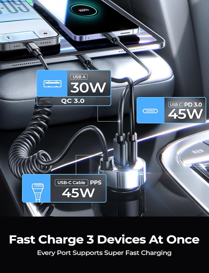 LISEN 90W USB C Car Charger for iPhone 17/16/15 Series | Car Charger USB C Fast Charge Adapter,Super Fast for Men Women, Car Accessories, Compatible with iPhone 17 16 15 Pro Max