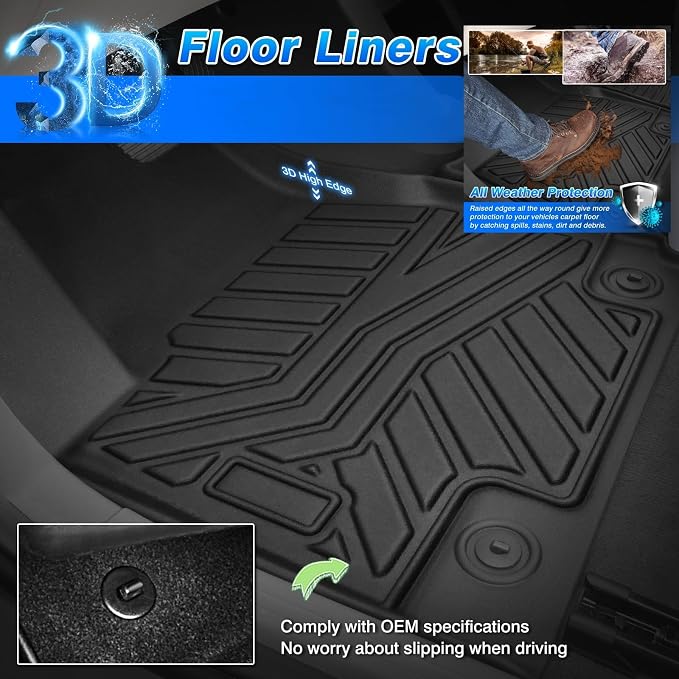 Cartist Floor Mats Fit for Rivian R1T 2022 2023 2024 2025 Accessories All Weather R1T Floor Mat Liner Carpet Protection TPE Heavy Duty (Not Fit for R1S)