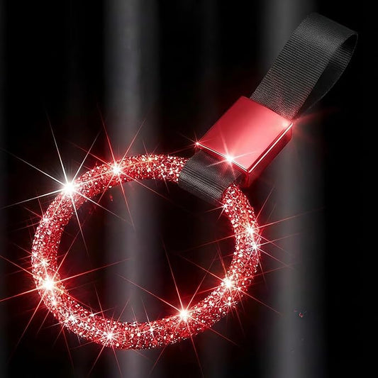 Fabbay Bling Car Accessories Bling Round Handle Ring Car Accessory for Women Hand Strap Drift Charm Rear Bumper Warning Ring Decor for Auto Bus Interior Exterior Decoration(Red, Round Style)