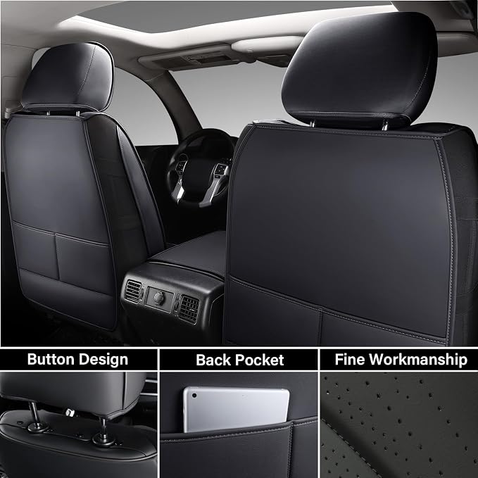 Coverado Front Seat Covers for Toyota Tundra 2007-2021, Leather Car Seat Covers Compatible with Crew, CrewMax, Extended, and Double Cab, Black Automotive Seat Covers for Trucks