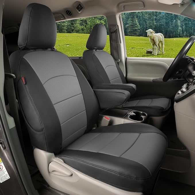 coverdream Sienna Car Seat Covers Custom Fit for 2011-2020 Toyota Sienna XLE,Limited,Limited Premium,2nd Row Captain Seats w/Foot Rest,Waterpoof Faux Leather Seat Protector(Full Set,Black/Gray)