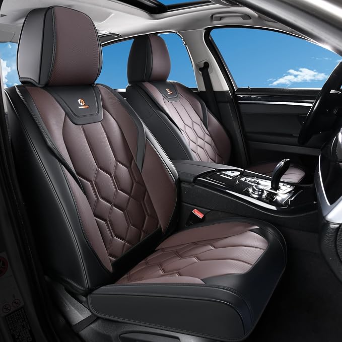 Huidasource Black & Coffee Seat Covers, Universal Fit for Cars SUVs Trucks | Full Coverage Leather Seat Cover, Airbag, Cupholder Compatible, Seat Function Retain, Easy Install with Velcro