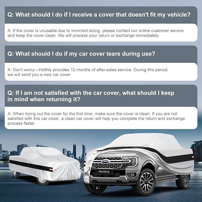 10 Layers Truck Cover Waterproof All Weather Custom Fit Ford Ranger(2019-2026) Super/Crew Cab Short Bed, Outdoor Full Exterior Pickup Car Cover Sun Rain Snow Ice Protection. Sliver