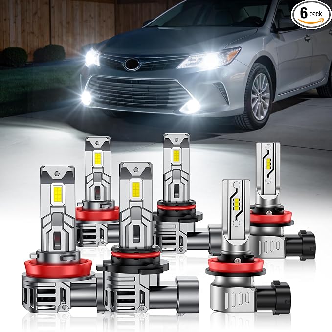SEALIGHT Fit for Toyota Camry 2007-2014 Light Bulbs, High/Low Beam + Fog Light Bulbs Combo, 92000LM 6500K Cool White, -40°F Instant Start, 800% Brighter, Plug and Play, Pack of 6
