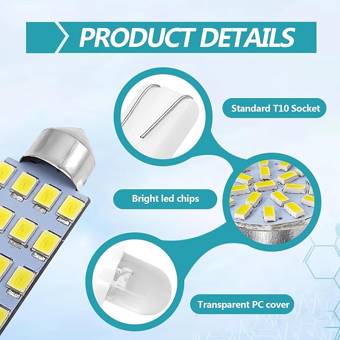 70 Pieces LED Car Interior Lights Bulb Kit - LED Dome Light 31 mm 36 mm 41 mm T10 Car Interiors Map Dome Trunk Cargo Door Courtesy License Plate Light - White