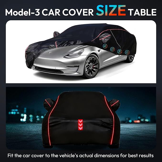 Car Cover Waterproof All Weather 8-Point Fastening for Tesla Model 3 | All-Around Wind-Resistant Fastening, 120s Quick Setup, 600D Oxford Fabric, All-Weather Protection
