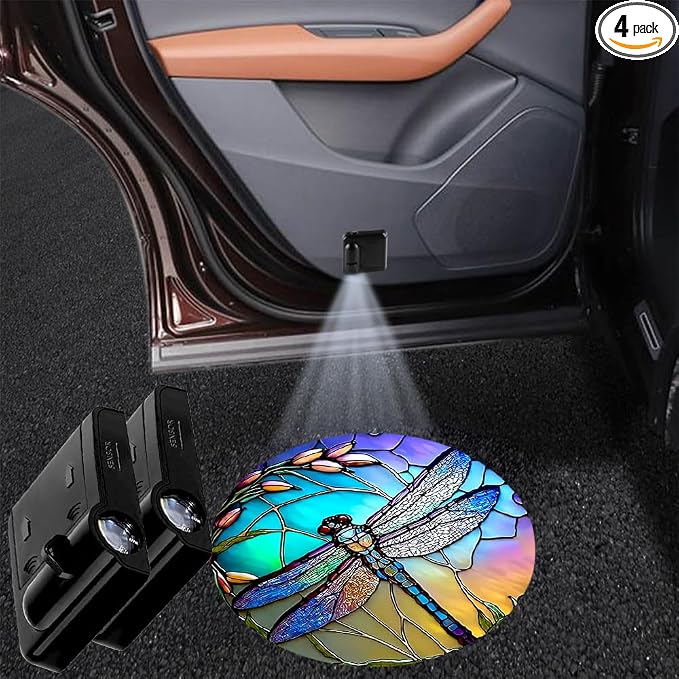 4PCS Car Door Lights,Dragonfly Door Lights Logo Projector LED Shadow Welcome Lamp,Car Accessories Dragonfly Gifts for Women Men,Suitable for All Vehicles Motorcycle Bike