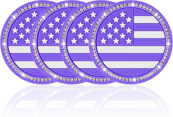 JUSTTOP Bling Car Cup Holder Coaster,4PCS American Flag Cup Holder Insert,Universal Non-Slip Cup Holders,Car Accessories Interior for Women and Man(Purple)