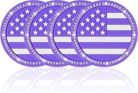 JUSTTOP Bling Car Cup Holder Coaster,4PCS American Flag Cup Holder Insert,Universal Non-Slip Cup Holders,Car Accessories Interior for Women and Man(Purple)