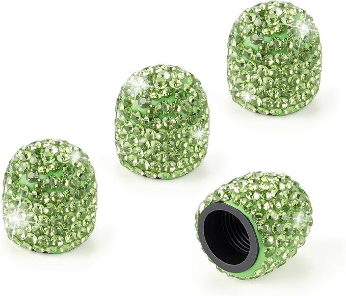 JUSTTOP 4 Pack Handmade Crystal Rhinestone Car Tire Valve Stem Caps, Universal for Cars, Trucks and Motorcycles - Green