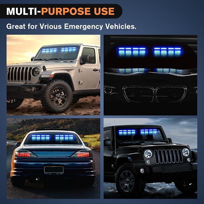 Nilight 32LED Blue Emergency Dash Strobe Lights with Controller Suction Cups Warning Hazard Interior Front/Rear Windshield Deck Split Light Bar for Trucks Construction Vehicles