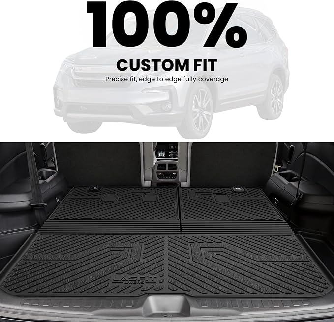 LASFIT Cargo Mat with Backrest Mat for Honda Pilot 2016-2022, Split & One-Piece Foldable Seating TPE Custom Fit Trunk Mat Cargo Liner with Seatback Mat Accessories, Black
