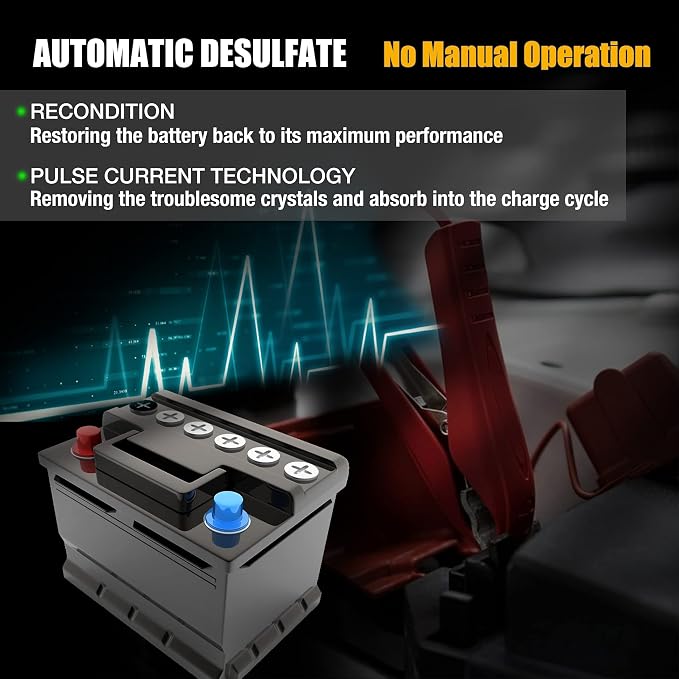 MOTOPOWER 12V 1000mA Automatic Charger - Battery Maintenance - Maintain Charger and Battery Desulfator with Timer Protection.